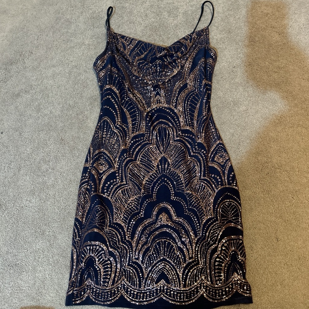 Kohl's Navy and Gold Mini Dress